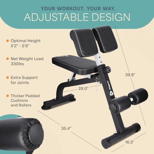 Lifepro Roman Chair Hyperextension Bench - Adjustable Back Extension Machine for Glutes, Hamstrings, and Lower Back - Foldable Multipurpose Exercise Equipment for Home Gym - Image 5