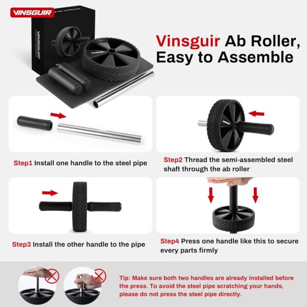 Vinsguir Ab Roller Wheel - Ab Workout Equipment for Difficult Abdominal & Core Strength Training, Home Gym Fitness Equipment, Exercise Wheel for Men Women (Black) - Image 6