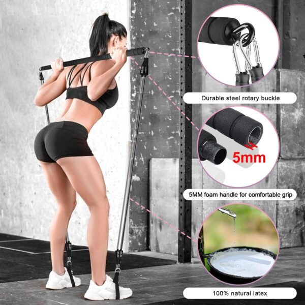 Plates Bar Kit with Resistance Band-Multifunctional Portable Weighted Exercise Pilates Bar, Home Gym with Beginner Workout Equipment, Yoga Set for Full Body - Image 3