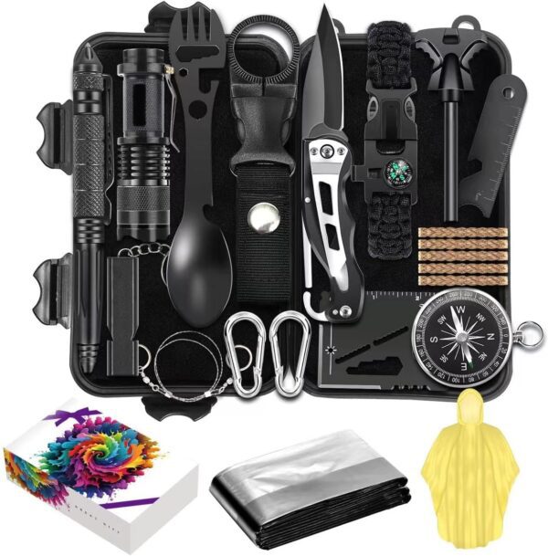 Survival kit,16 in 1 Professional Survival Gear Tool kit, Camping Gear, Camping Essentials, for Father's Day, Christmas, Hiking, Hunting