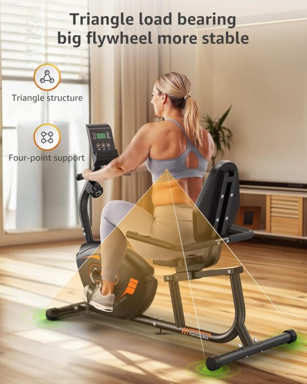 JEEKEE Recumbent Exercise Bike for Adults Seniors - Indoor Magnetic Cycling Fitness Equipment for Home Workout Black - Image 8
