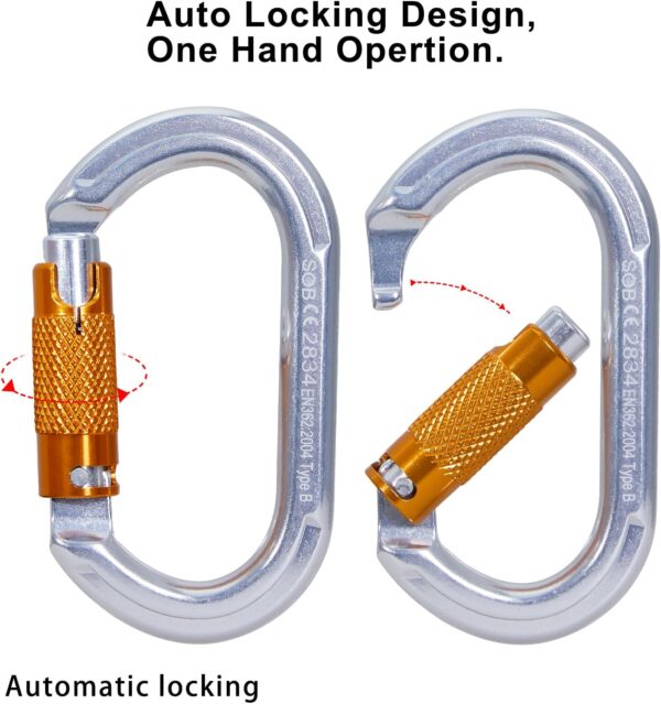 SOB Auto Locking Climbing Carabiner Clips,Heavy Duty Asymmetrical Carabiner Connector Used for Rappelling Gear Rescue Outdoor Projects Dog Leash - Image 4