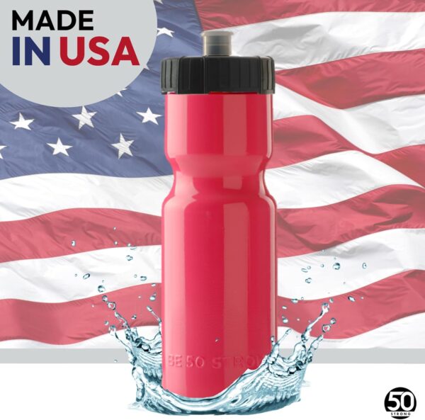 50 Strong Sports Water Bottles – Reusable 22 oz BPA-Free Plastic Bottles with Pull Top Cap – Made in USA – Top Rack Dishwasher Safe – Fits Most Bike Cages Brand - Image 3