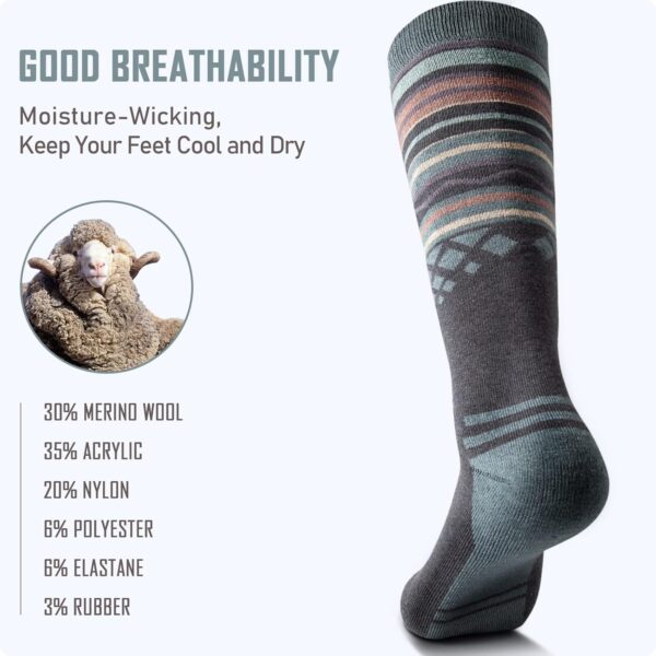 Ski Socks 2-Pack Merino Wool, Over The Calf Non-Slip Cuff for Men & Women - Image 2