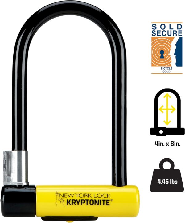 Kryptonite New York Standard Bike U-Lock, Heavy Duty Anti-Theft, 16mm Shackle with Mounting Bracket and Keys, Ultimate Security for Bicycles E-Bikes Scooters - Image 3