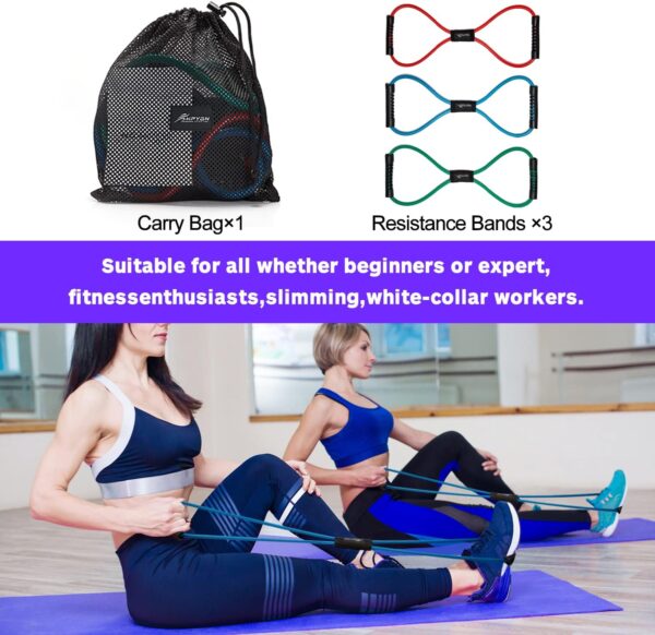 Resistance Bands, Figure 8 Exercise Bands for Women Men, 8 Shaped Resistance Bands for Arms, Chest Expander, Yoga Gym Fitness Pulling Rope 8 Word Elastic for Exercise Muscle Training Tubing - Image 3