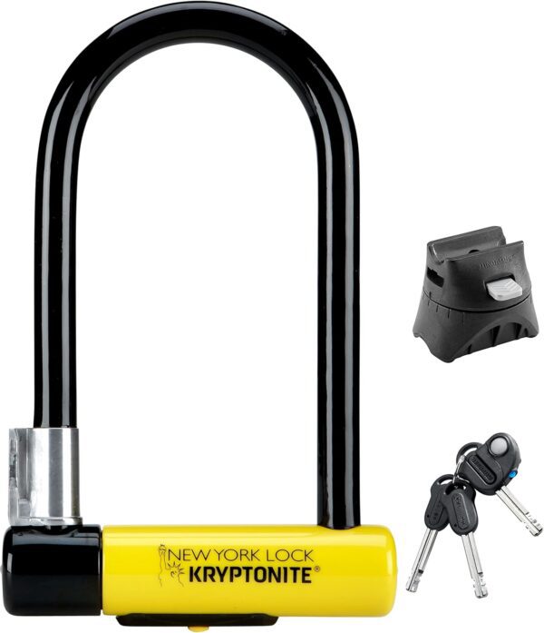Kryptonite New York Standard Bike U-Lock, Heavy Duty Anti-Theft, 16mm Shackle with Mounting Bracket and Keys, Ultimate Security for Bicycles E-Bikes Scooters