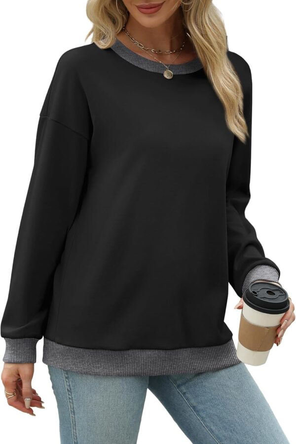 Saloogoe Sweatshirts for Women Crewneck Long Sleeve Loose Fit Tops Color Block Ribbed Trim Fashion 2024 - Image 3