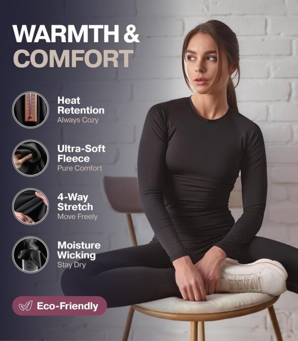 Thermajane Long Johns Thermal Underwear for Women Fleece Lined Base Layer Pajama Set Cold Weather - Image 2