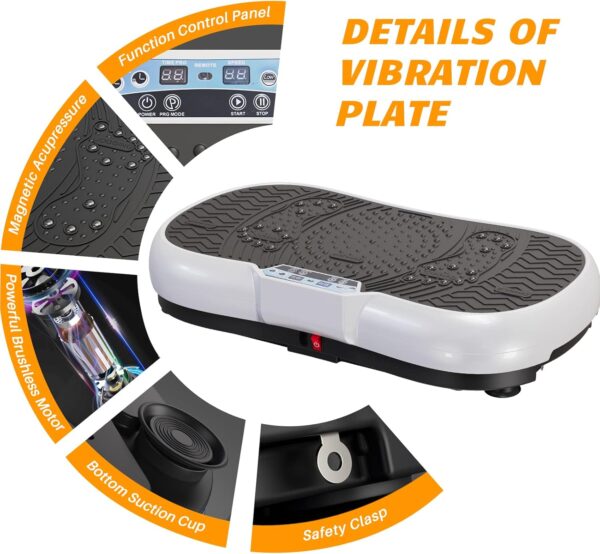 Bigzzia Vibration Plate Exercise Machine 10 Modes Whole Body Workout Vibration Fitness Platform w/ Loop Bands Jump Rope Bluetooth Speaker Home Training Equipment for Weight Loss & Toning - Image 3