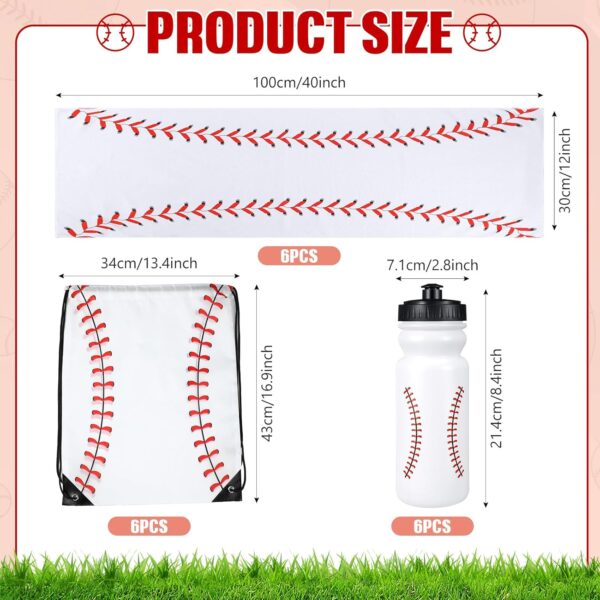 18 Pcs Sport Gifts Set Baseball Softball Soccer Party Favors Baseball Softball Soccer Cooling Towel Reusable Water Bottle and Drawstring Bag for Sports Teams Party Supplies (Baseball) - Image 2