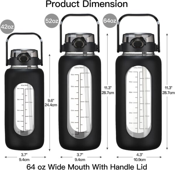 64oz Glass Water Bolttles with Straw Half Gallon Large Motivational Water Bottle with Time Marker Sports Water Bottles with Silicone Sleeve and Handle Lid Water Jug for Gym Workout - Image 7