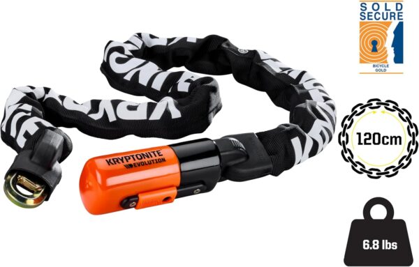 Kryptonite Evolution 1012 Bike Chain Lock, 4 Feet Long 10mm Steel Chain Heavy Duty Anti-Theft Sold Secure Gold Bicycle Chain Lock with Keys for E-Bike, Motorcycle, Scooter, Bicycle, Door, Gate, Fence - Image 2