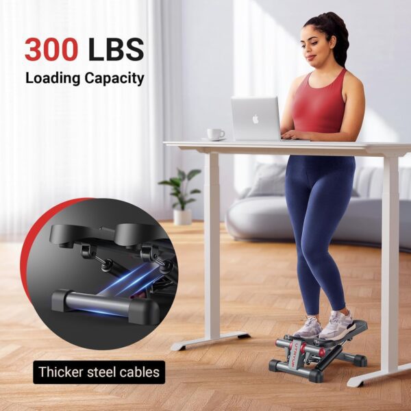 Mini Stepper for Home Exercise, Compact Hydraulic Stair Stepper with Resistance Bands, Quiet Fitness Machine with LCD Monitor, 300 lbs Weight Capacity - Image 6