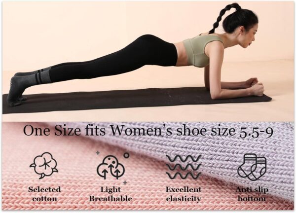 Flydo Pilates Grippy Socks with Grips for Women Yoga Non Slip Long Socks for Pure Barre, Ballet,Dance Workout 2-5 Pack - Image 5