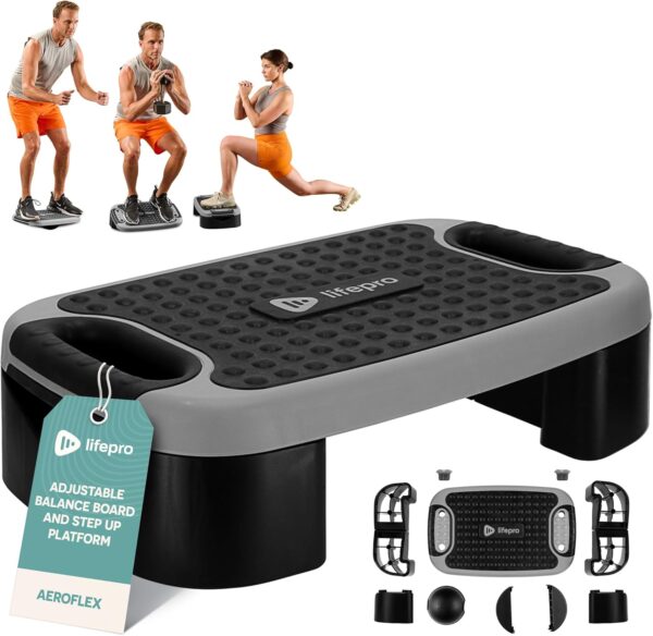 Lifepro 4-in-1 Aerobic Balance Board and Step Up Exercise Platform - Adjustable Multifunctional Slant Board for Home Workouts, Non-Slip Stepper Design