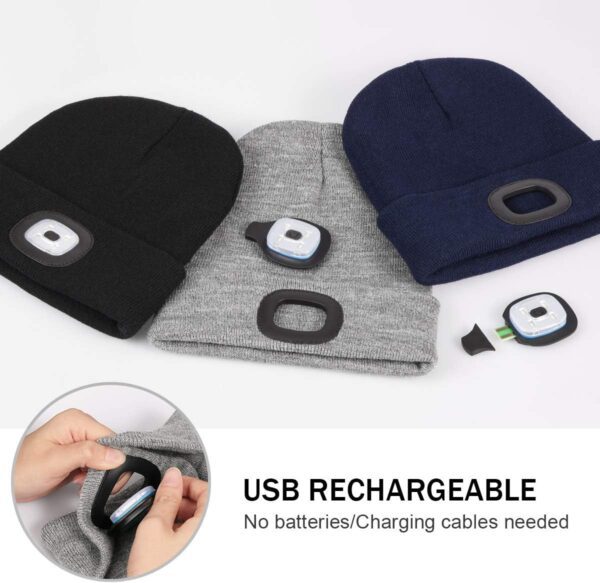 YunTuo LED Beanie with The Light, Unisex USB Rechargeable Headlamp Winter Knitted Cap Gifts for Men Dad Husband Him - Image 2
