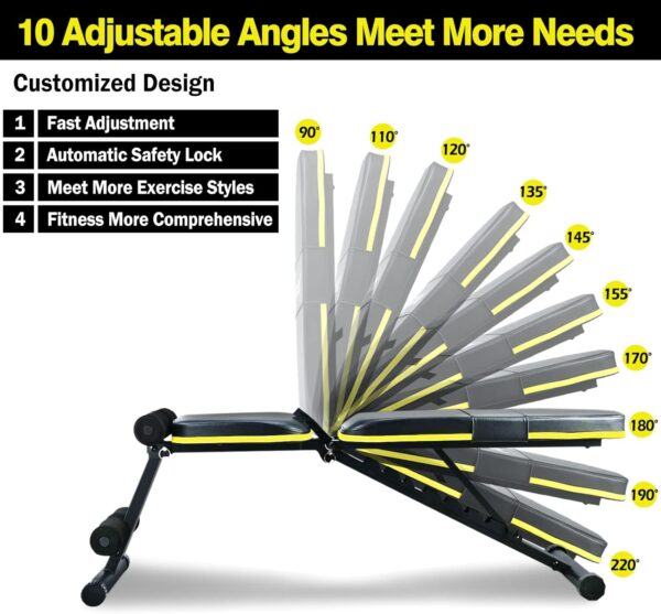 Teclor Adjustable Weight Bench, Foldable Workout Benches for Home Gym, 10 Backrest Position Exercise Bench for Strength Training, Upgraded Thickened Steel Support Max Capacity 700LBs - Image 3