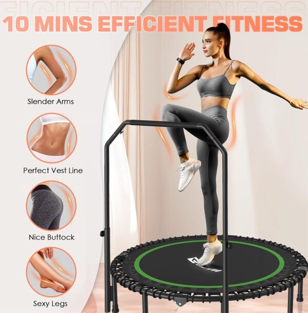 BCAN 450/550 LBS Foldable Mini Trampoline, 40"/48" Fitness Trampoline with Bungees, U Shape Adjustable Foam Handle, Stable & Quiet Exercise Rebounder for Adults Indoor/Outdoor Workout - Image 5
