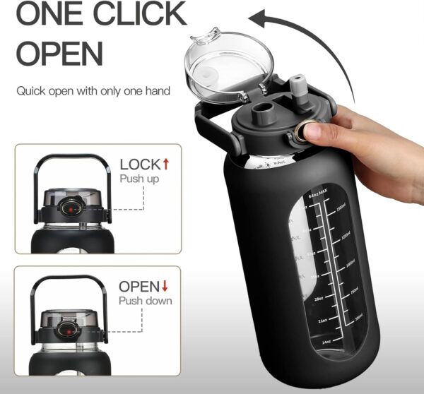 64oz Glass Water Bolttles with Straw Half Gallon Large Motivational Water Bottle with Time Marker Sports Water Bottles with Silicone Sleeve and Handle Lid Water Jug for Gym Workout - Image 3