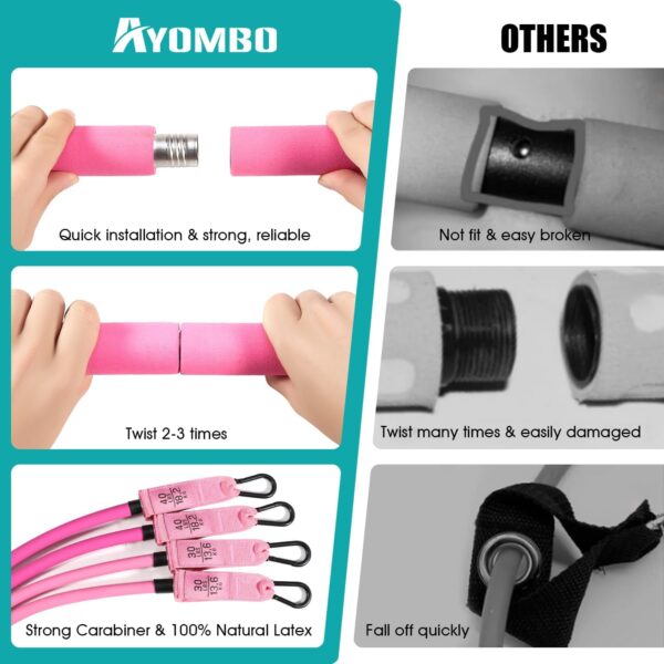 Pilates Bar Kit with Resistance Bands, Pilates Workout Equipment for Legs, Hip, Waist, Arm, Squats Exercise Equipment for Home Workouts, Adjustable 3-Section Pilates Bar Kit for Women & Men - Image 4