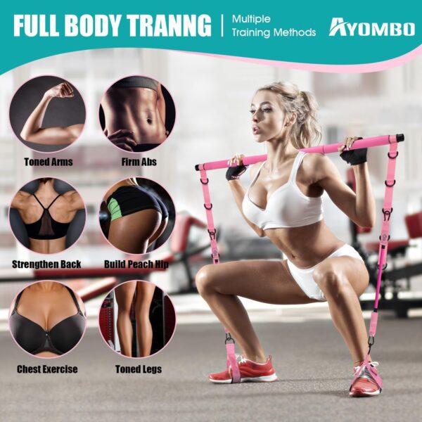 Pilates Bar Kit with Resistance Bands, Pilates Workout Equipment for Legs, Hip, Waist, Arm, Squats Exercise Equipment for Home Workouts, Adjustable 3-Section Pilates Bar Kit for Women & Men - Image 2