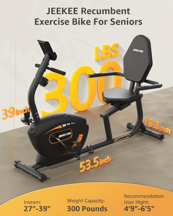 JEEKEE Recumbent Exercise Bike for Adults Seniors - Indoor Magnetic Cycling Fitness Equipment for Home Workout Black - Image 6