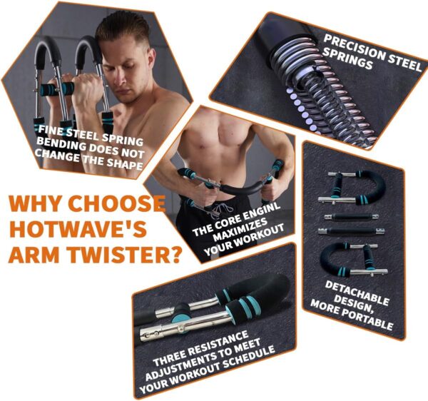HOTWAVE Twister Arm Exerciser,Adjustable Spring Workout Bar, Forearm Triceps Chest Enhanced Exercise Strengthener,Portable Home Fitness Equipment - Image 5