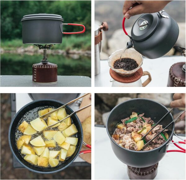 Alocs Camping Cookware Set Camping Gear, Compact Camping Pots and Pans Set, Durable Hard Alumina Camping Cooking Set for Outdoor Backpacking Camping Hiking Picnic, Included Mesh Carry Bag. - Image 6