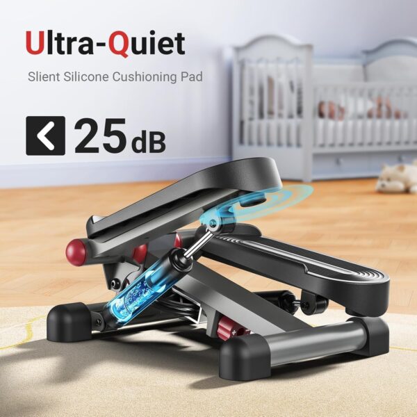 Mini Stepper for Home Exercise, Compact Hydraulic Stair Stepper with Resistance Bands, Quiet Fitness Machine with LCD Monitor, 300 lbs Weight Capacity - Image 3