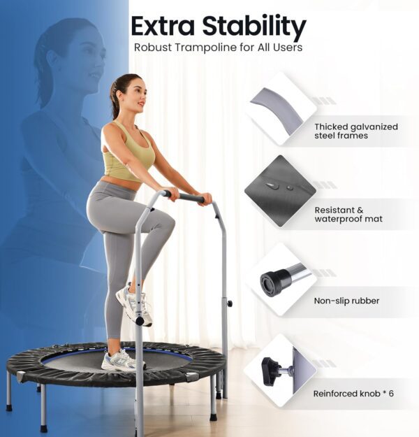 BCAN 40/48" Foldable Mini Trampoline Max Load 330lbs/440lbs, Fitness Rebounder with Adjustable Foam Handle, Exercise Trampoline for Adults Indoor/Garden Workout - Image 7