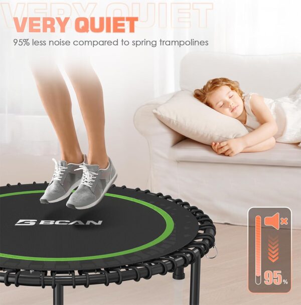 BCAN 450/550 LBS Foldable Mini Trampoline, 40"/48" Fitness Trampoline with Bungees, U Shape Adjustable Foam Handle, Stable & Quiet Exercise Rebounder for Adults Indoor/Outdoor Workout - Image 6