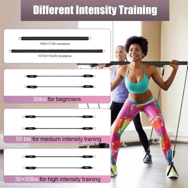 Plates Bar Kit with Resistance Band-Multifunctional Portable Weighted Exercise Pilates Bar, Home Gym with Beginner Workout Equipment, Yoga Set for Full Body - Image 5