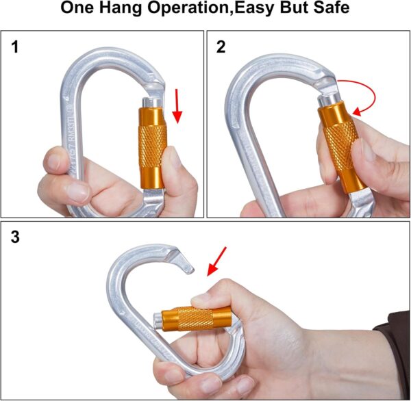 SOB Auto Locking Climbing Carabiner Clips,Heavy Duty Asymmetrical Carabiner Connector Used for Rappelling Gear Rescue Outdoor Projects Dog Leash - Image 3