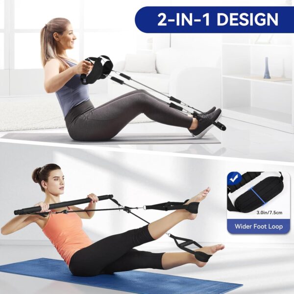 Upgraded Pilates Bar Kit with Resistance Bands Natural Latex for Women & Men, Heavy-Duty Stainless Steel Multifunctional Yoga Pilates Stick for Home Gym Exercise Fitness Equipment Full-Body Workouts - Image 3