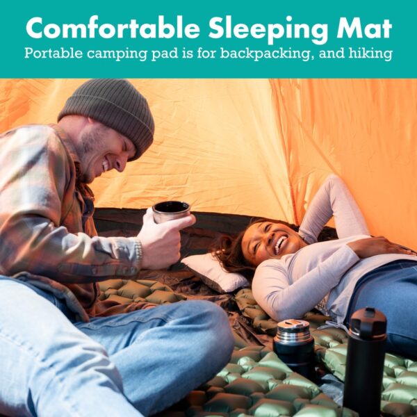 Sleeping Pad for Camping - Ultralight Sleeping Mat for Camping, Backpacking, Hiking - Lightweight, Inflatable Air Mattress - Compact Camping Mats for Sleeping- Green, 1pk - Image 2