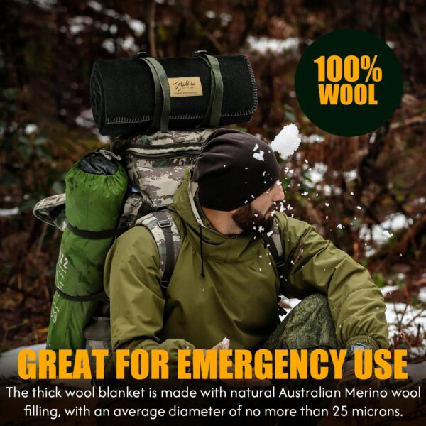 100% Wool Blanket, 48" x 62", Warm, Thick, Washable, Military Wool Blanket, Great for Camping, Outdoors, Sporting Events, Survival Kits - Image 7