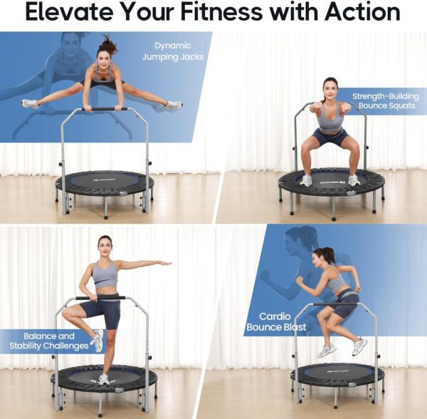 BCAN 40/48" Foldable Mini Trampoline Max Load 330lbs/440lbs, Fitness Rebounder with Adjustable Foam Handle, Exercise Trampoline for Adults Indoor/Garden Workout - Image 5