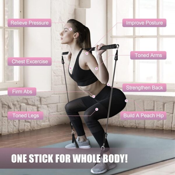 Plates Bar Kit with Resistance Band-Multifunctional Portable Weighted Exercise Pilates Bar, Home Gym with Beginner Workout Equipment, Yoga Set for Full Body - Image 2