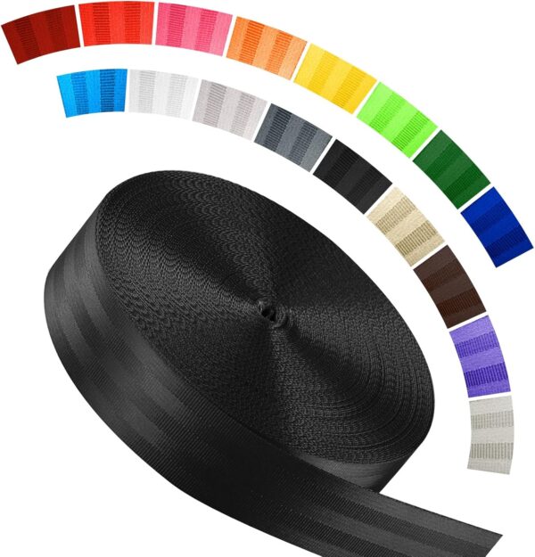 Polyester Webbing Strap 16+Colors – 1"&1.5"&1.9" – 16.5 25 33 55 Yards Heavy Duty Webbing Roll, Flat Webbing Strap for Indoor&Outdoor Gear, Climbing, DIY Crafting, Repairing
