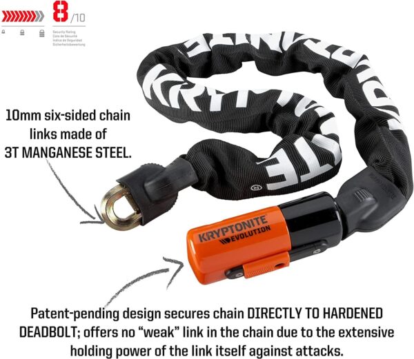 Kryptonite Evolution Mini Bike Chain Lock, 3 Feet Long 10mm Steel Chain Heavy Duty Anti-Theft Sold Secure Gold Bicycle Chain Lock with Keys for Bike, Motorcycle, Scooter, Bicycle, Door, Gate, Fence - Image 2
