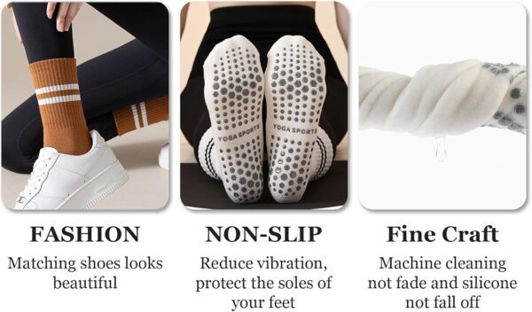 Flydo Pilates Grippy Socks with Grips for Women Yoga Non Slip Long Socks for Pure Barre, Ballet,Dance Workout 2-5 Pack - Image 6