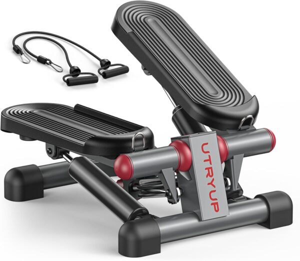 Mini Stepper for Home Exercise, Compact Hydraulic Stair Stepper with Resistance Bands, Quiet Fitness Machine with LCD Monitor, 300 lbs Weight Capacity
