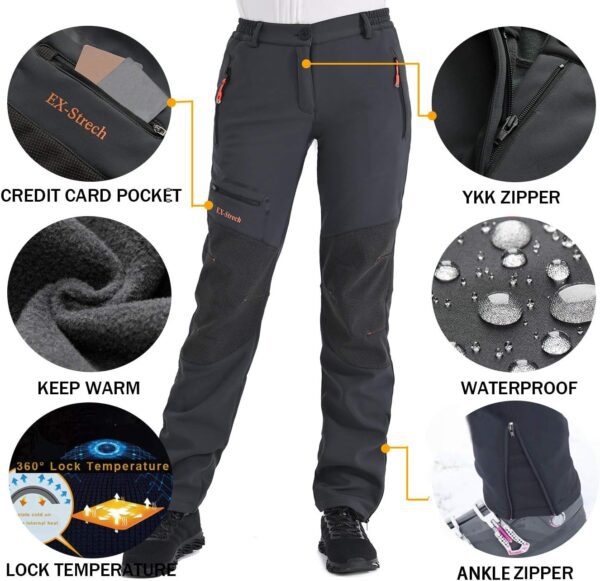 Postropaky Womens Outdoor Snow Ski Pants Waterproof Hiking Insulated Softshell Pants Snowboard Zipper Bottom Leg - Image 3