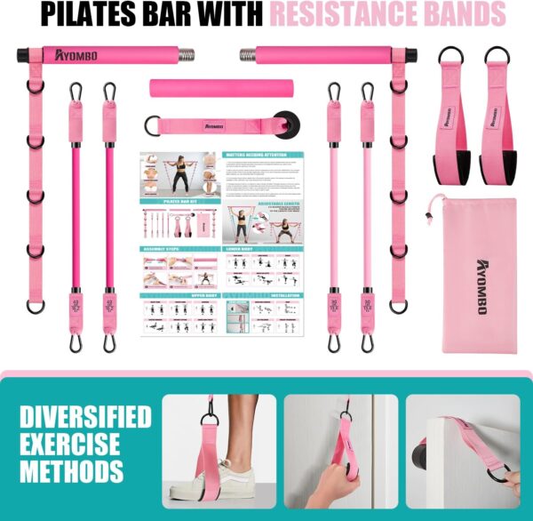 Pilates Bar Kit with Resistance Bands, Pilates Workout Equipment for Legs, Hip, Waist, Arm, Squats Exercise Equipment for Home Workouts, Adjustable 3-Section Pilates Bar Kit for Women & Men - Image 7