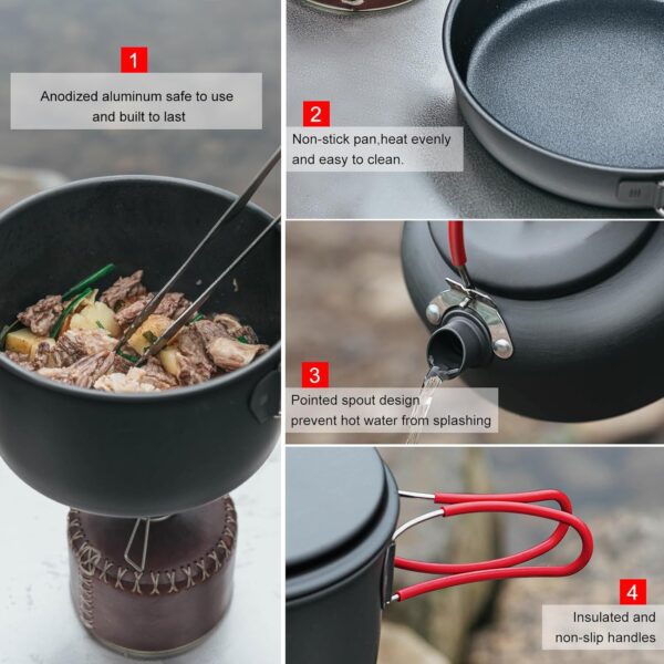 Alocs Camping Cookware Set Camping Gear, Compact Camping Pots and Pans Set, Durable Hard Alumina Camping Cooking Set for Outdoor Backpacking Camping Hiking Picnic, Included Mesh Carry Bag. - Image 4