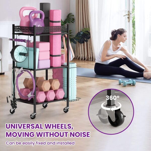 Yoga Mat Storage Rack, Home Gym Storage Rack Yoga Mat Holder, VOPEAK Workout Storage for Yoga Mat, Foam Roller, Gym Organizer Gym Equipment Storage for Home Exercise and Fitness Gear (Metal) - Image 3