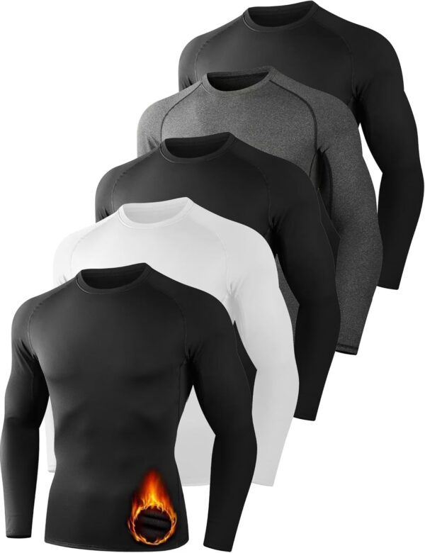4/5 Pack Thermal Compression Shirts for Men Long Sleeve Running Gear Undershirt Base Layer for Winter Cold Weather