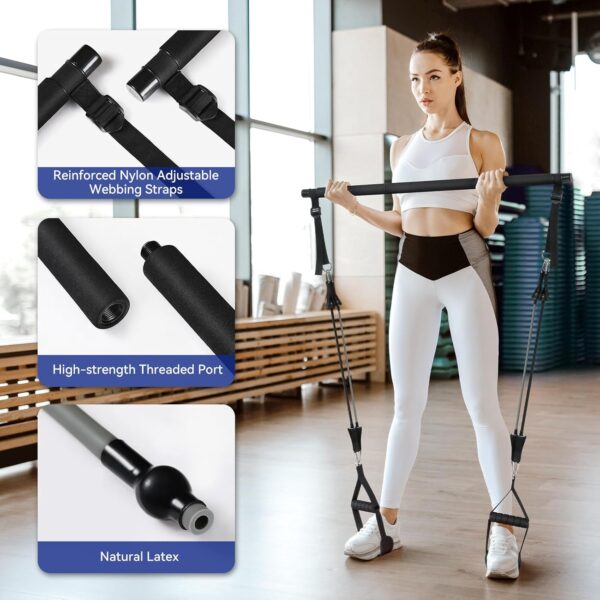 Upgraded Pilates Bar Kit with Resistance Bands Natural Latex for Women & Men, Heavy-Duty Stainless Steel Multifunctional Yoga Pilates Stick for Home Gym Exercise Fitness Equipment Full-Body Workouts - Image 2