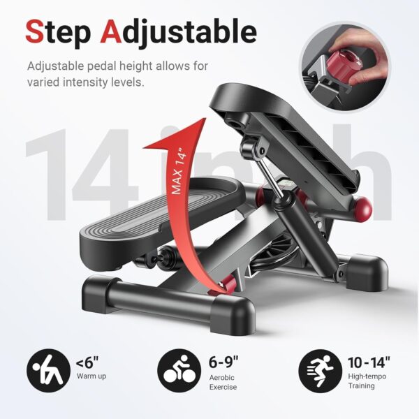 Mini Stepper for Home Exercise, Compact Hydraulic Stair Stepper with Resistance Bands, Quiet Fitness Machine with LCD Monitor, 300 lbs Weight Capacity - Image 5